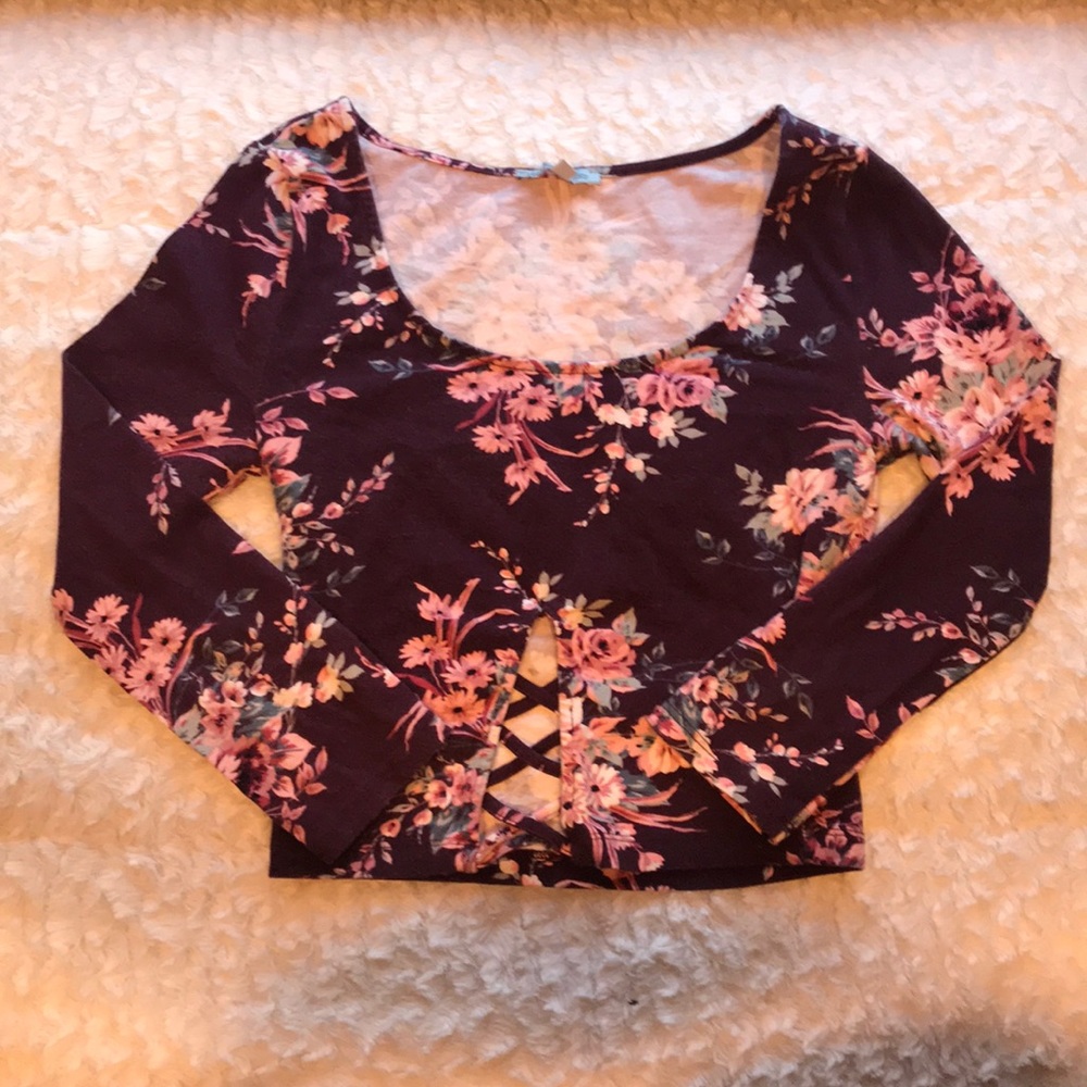 Maroon shirt with flowers